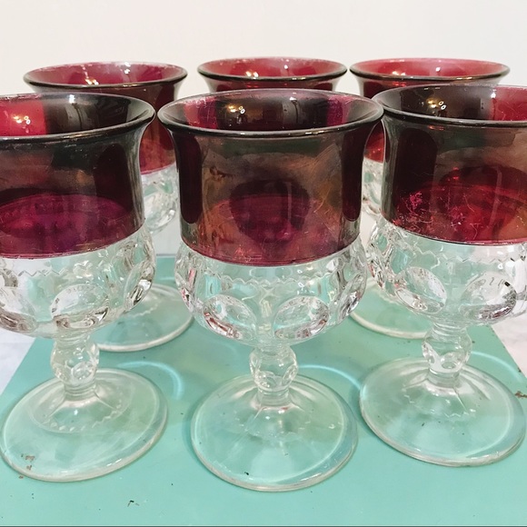 (6) VTG King’s Crown Thumbprint Goblets - Picture 4 of 6